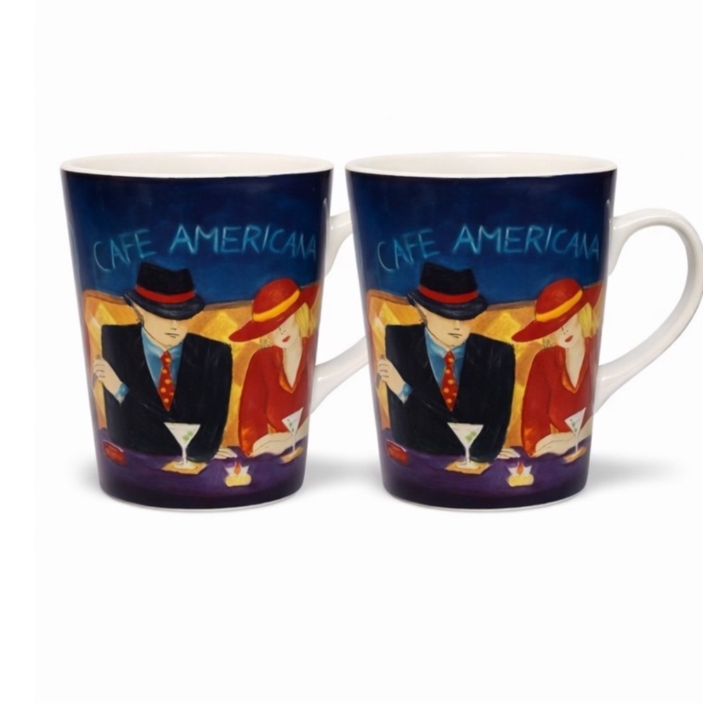 Sango Cafe Americana 4911 Martini‎ Lounge Coffee Mugs Set 2 Retro Cocktail Art